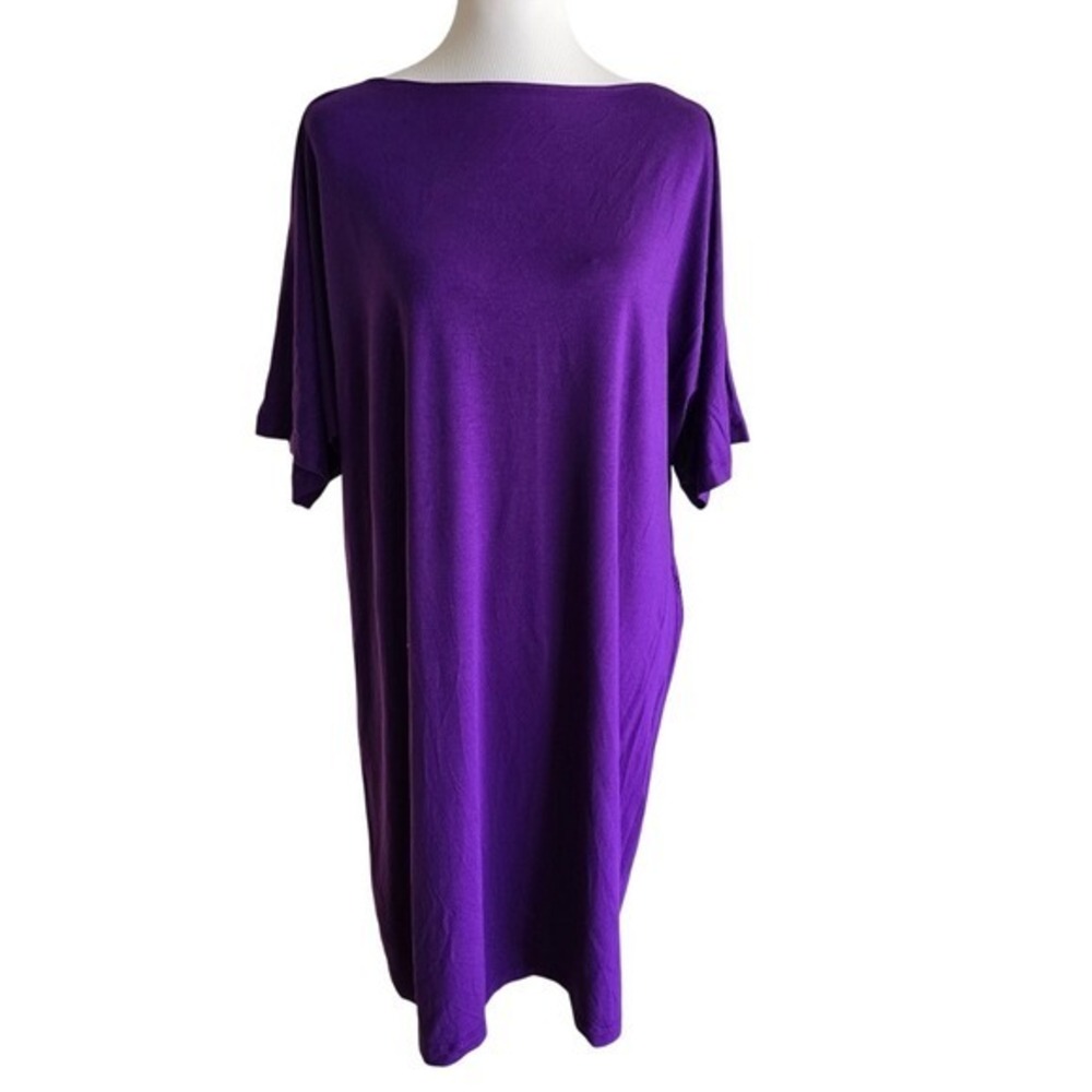 EILEEN FISHER Purple Tencel Lyocell Spandex Boat‎ Neck Dolman Sleeve Dress XL